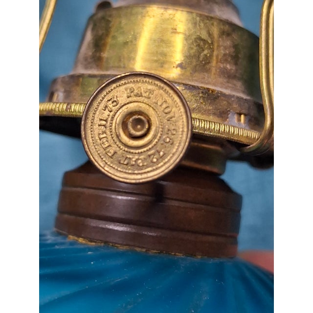 Rare Antique Blue Satin Glass Oil Kerosene Finger Lamp Hand-Blown Uv Reactive For Sale - Image 14 of 18