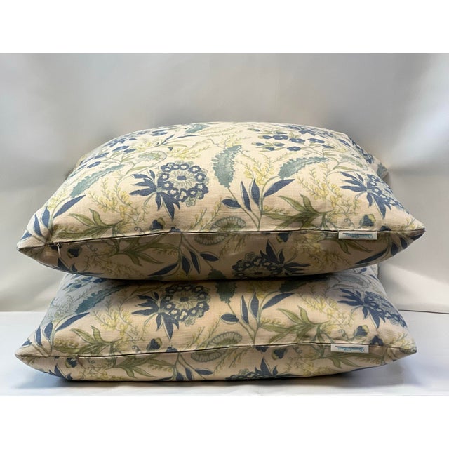 Contemporary Botanical Linen 20”x20” Feather/Down Pillows - A Pair For Sale - Image 3 of 3
