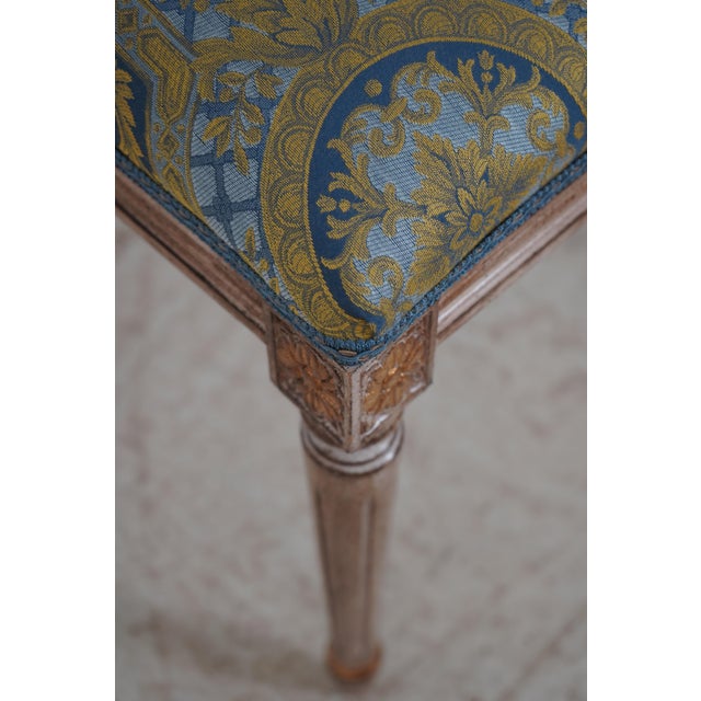 French Louis XVI Blue & Gold Damask Upholstered Stool For Sale - Image 10 of 12