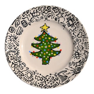 1997 Keith Haring Style Colorful Holiday Plate Dressed for Dinner For Sale