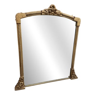 Large Antique 19th Century English Gilt Overmantle Mirror with Shaped Top For Sale