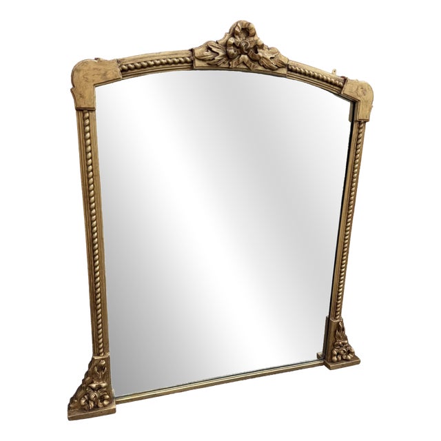 Large Antique 19th Century English Gilt Overmantle Mirror with Shaped Top For Sale
