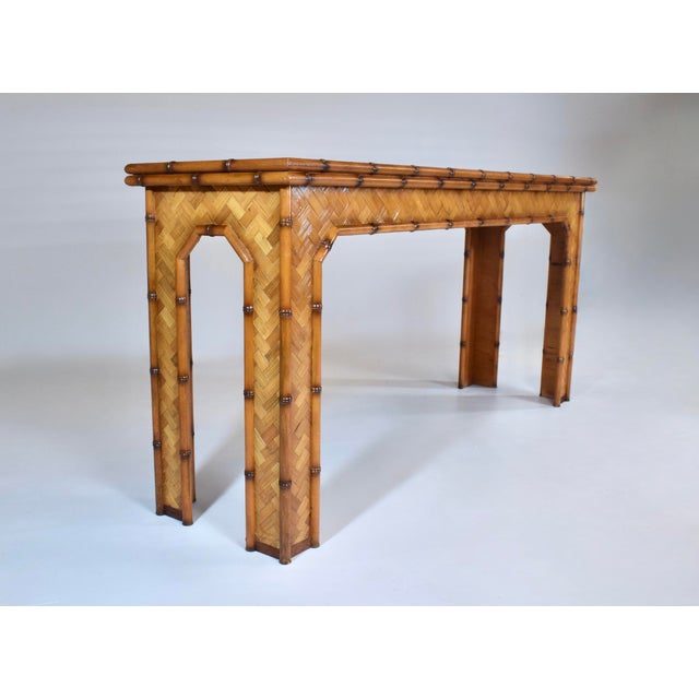 Wood Vintage Basket Weave Woven Rattan Console Table For Sale - Image 7 of 10