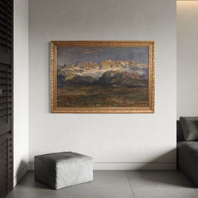 Italian painting from the late 19th century. Artwork oil on canvas, first canvas, depicting an impressionist mountain view...