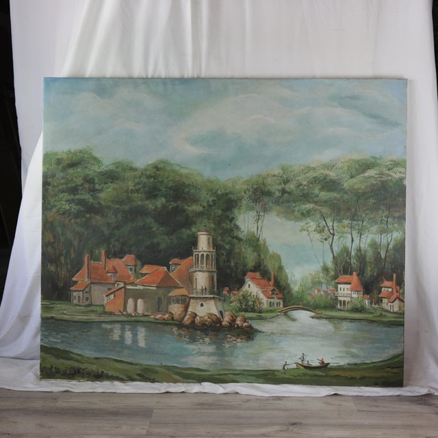 Vintage European Village Oil Painting – Hand-Painted Scenic Landscape Art For Sale - Image 12 of 12