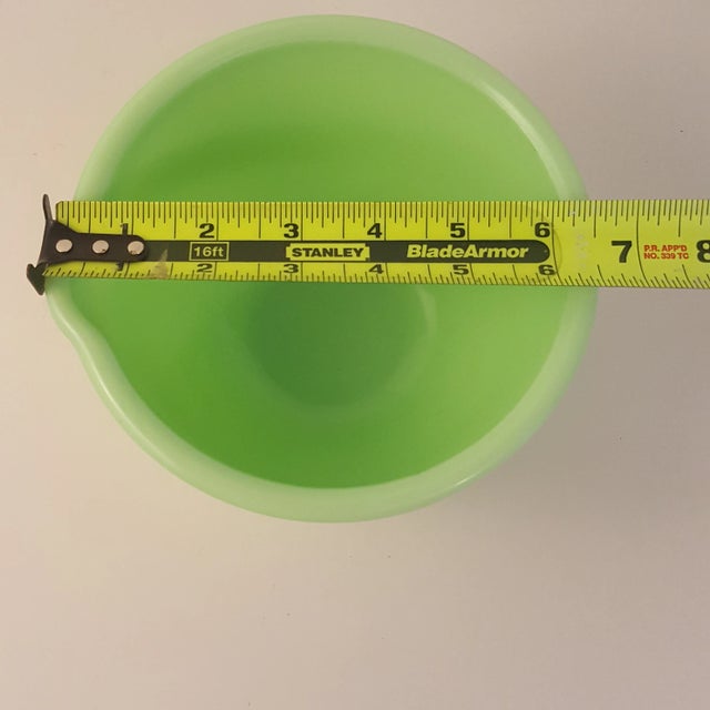 1940s McKee Glass Jadeite Kitchenware Mixing Bowl With Spout For Sale - Image 4 of 5