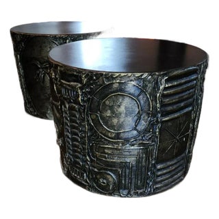 Adrian Pearsall Pair of Brutalist Goop Drum Tables For Sale