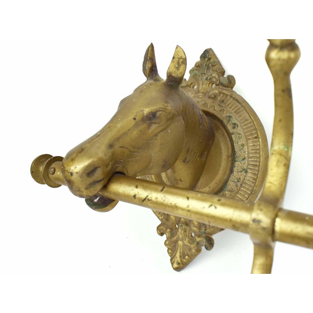 Early 20th Century Solid Brass Horse Head Wall Mounted Equestrian Coat Rack or Towel Rail - 5 Double Hooks For Sale - Image 4 of 14