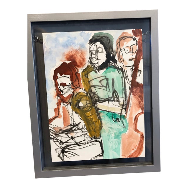 Watercolor and Ink on Paper by Tamara Wasserman Called “Jazz at Fulton Street Collective” For Sale
