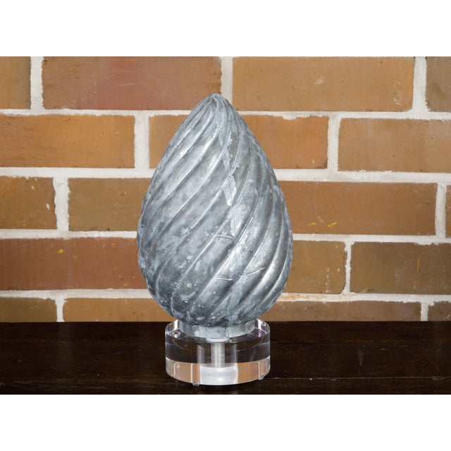 French French 1920s Zinc Pinecone Shaped Decorative Element on Circular Lucite Base For Sale - Image 3 of 10