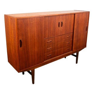 Mid Century Danish Modern Credenza Highboard Bar Sideboard Denmark Teak Drawers For Sale