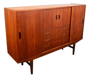 Mid Century Danish Modern Credenza Highboard Bar Sideboard Denmark Teak Drawers