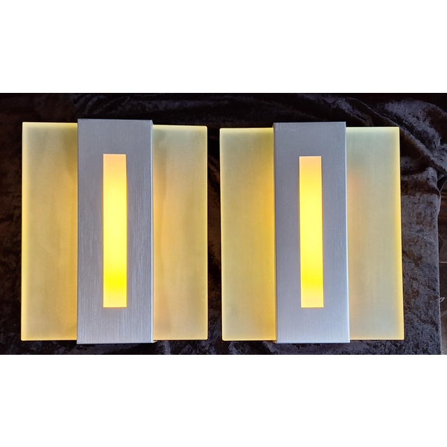 Vintage Wall Lamps with Metal Housing and Frosted Glass Blocks, 2000s, Set of 2 For Sale - Image 9 of 9