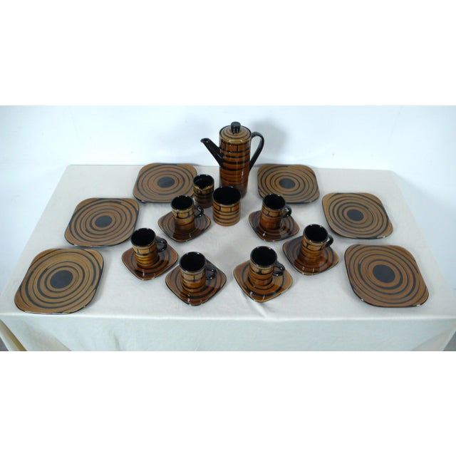 1970s coffee service for 6 people, complete, by Burkart Keramik in Switzerland, in an exceptional design with square...