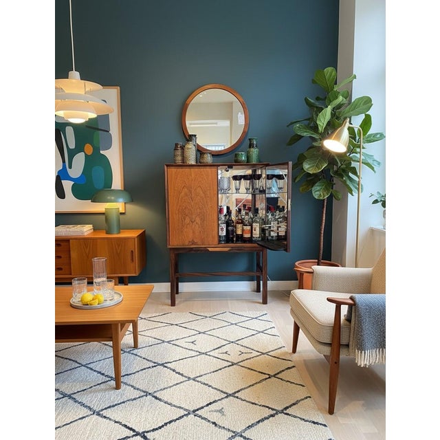 Danish Bar Cabinet in Santos Rosewood with Mirror Interior and Lighting, 1960s For Sale - Image 6 of 18