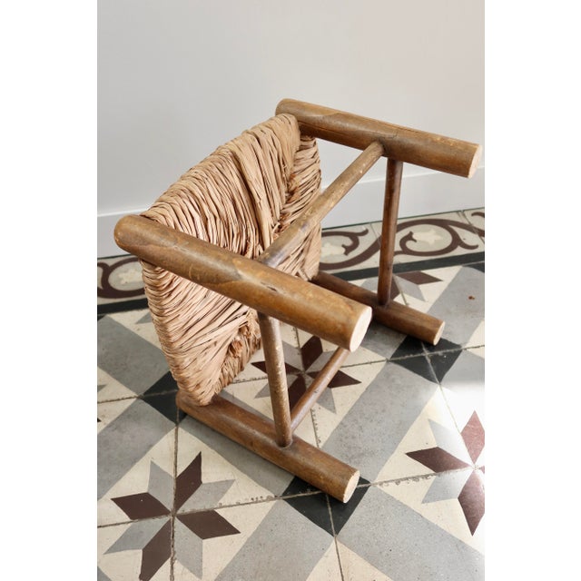 Vintage Low Stool in Wood and Straw, 1970s For Sale - Image 4 of 7