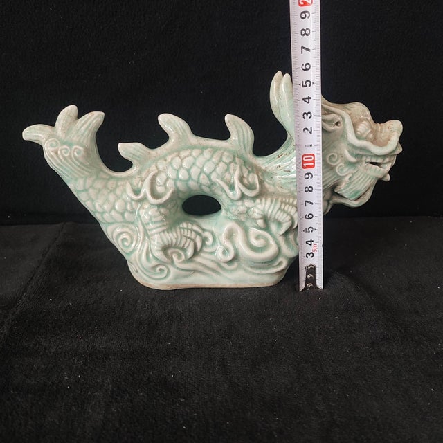 Chinese Ceramic Ornament,Longqun Ware Hand Carved Celadon Glaze Porcelain Dragon Statue For Sale - Image 9 of 10