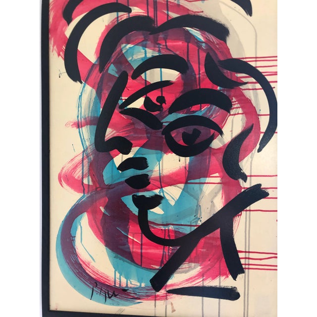 One of a grouping of only twelve abstract red and blues ever painted by Peter Keil adopting the short brushstroke with...