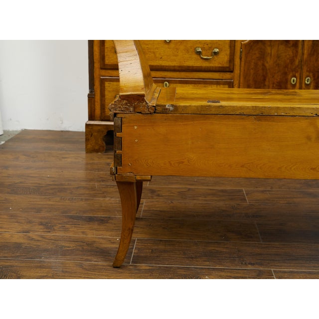 French 1820s Restauration Walnut Bench with Lift-Top Seat and Curving Arms For Sale - Image 4 of 12