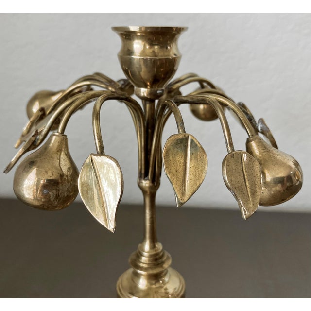 Circa 1970 Mottahedeh Brass Pear Tree Candlestick Holders - A Pair For Sale - Image 11 of 18