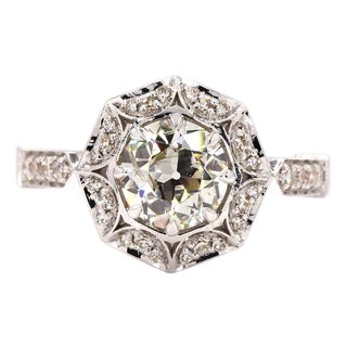 Antique Design 1.07 Carat Old European Cut Diamond Gold Ring, Size 6.5 For Sale