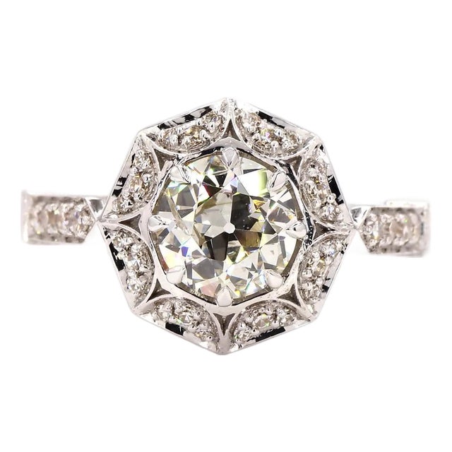 Antique Design 1.07 Carat Old European Cut Diamond Gold Ring, Size 6.5 For Sale
