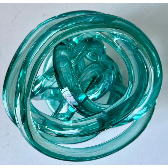 Hand-Blown Turquoise 7" Glass Knot Sculpture For Sale - Image 4 of 6