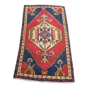 1950s Burgundy and Navy Blue Rug