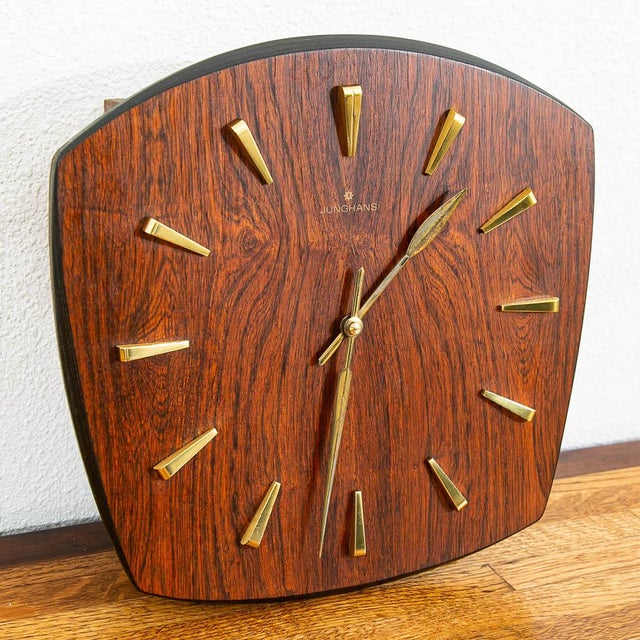 Wood Mid Century Modern Wall Clock Rosewood Pendulum Weights Hanging Junghans Chime For Sale - Image 7 of 9