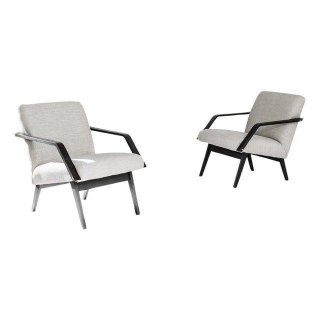 1960s Mid-Century Grey Czech Armchairs, a Pair For Sale