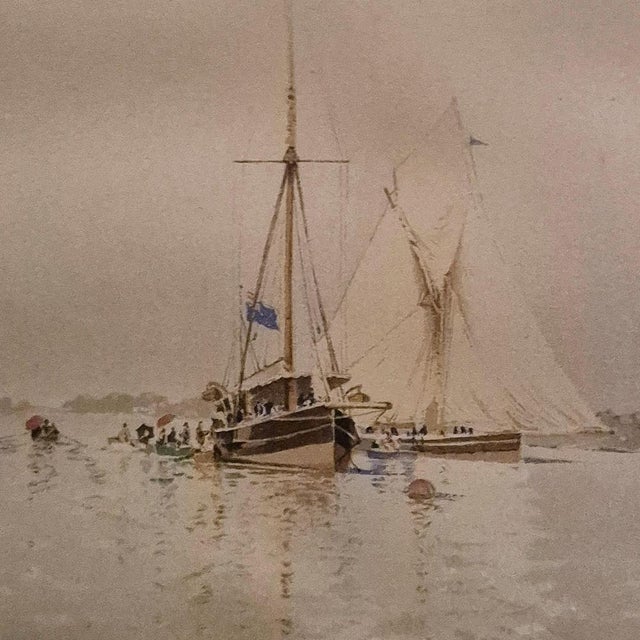 Edoardo De Martino, Off the Isle of Wight, Watercolor, 1863, Framed For Sale - Image 3 of 18