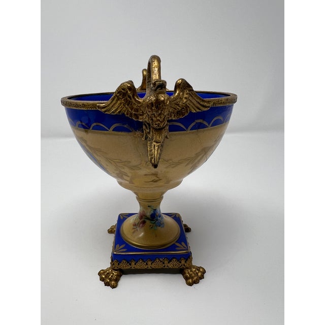 Bronze Mid 20th Century French Limoges Neoclassical Porcelain Urn With Gilt Bronze Swan Handles For Sale - Image 8 of 12