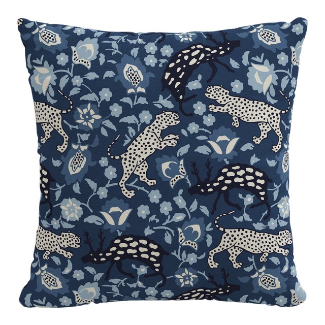 20" Decorative Pillow with Welt in Leopard Blue For Sale