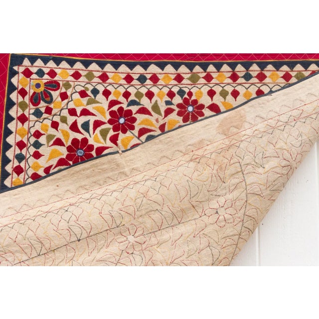 Red Antique Finely Embroidered Saurashtra Floral Textile For Sale - Image 8 of 9