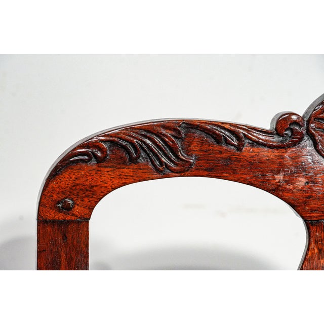19th Century Beautiful English Antique Carved Wood Walnut Desk Arm Chair Leather Seat For Sale - Image 5 of 18