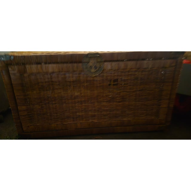 1970's Beautiful Chinoiseire Vintage Wicker Rattan Chest in great shape. It has one little minor issue in the front where...