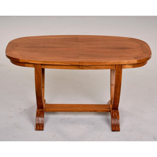 French Art Deco Oval Coffee Table With Reeded Trestle Base For Sale In Detroit - Image 6 of 11