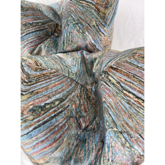 Transitional Wave Printed Velvet in Green 22” Pillows-A Pair For Sale - Image 3 of 5