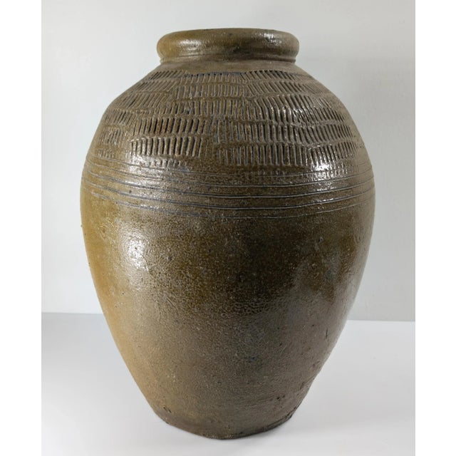 Early 20th Century South East Asian or Chinese Olive Green Glazed Martaban Jar For Sale - Image 4 of 13