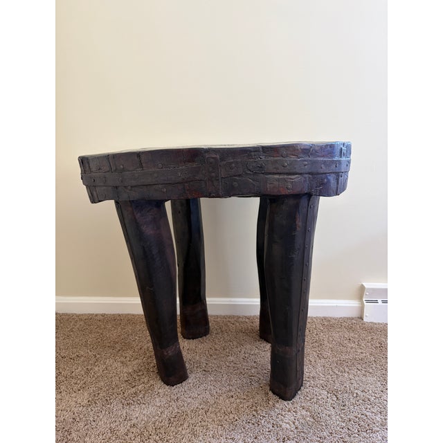 Antique Hand-Carved Wood and Iron Side Table With Sculptural Primitive Form For Sale - Image 10 of 14
