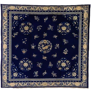 19th Century Chinese Blue and White Woolen Rug, 1870s