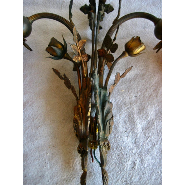 Gold Early 20th Century French Art Nouveau Floral Pair Sconces - a Pair For Sale - Image 8 of 10