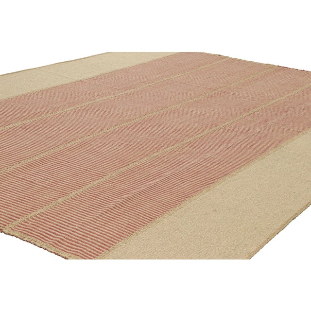 Rug & Kilim Rug & Kilim’s Contemporary Kilim in Beige and Red Textural Stripes For Sale - Image 4 of 7