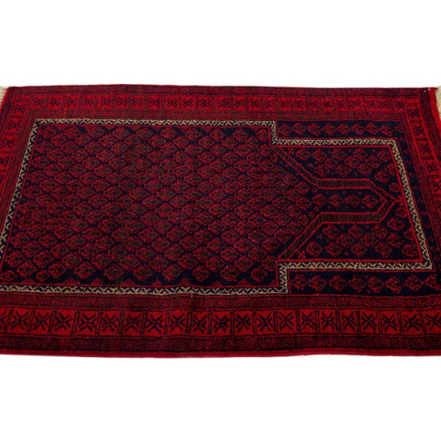 1960s 1960s Vintage Persian Balouch Handmade Red Medallion Wool Rug For Sale - Image 5 of 7