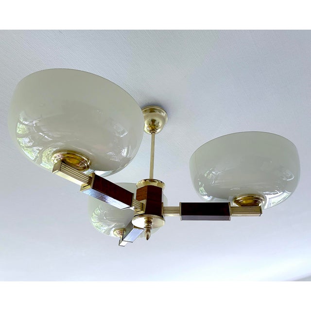 1930s Large Art Deco Pendant Light in Wood and Glass, 1930s For Sale - Image 5 of 18