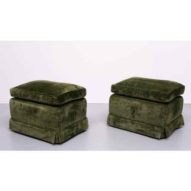 Forest Green Vintage French Green Velvet Stools, 1970s, Set of 2 For Sale - Image 8 of 8