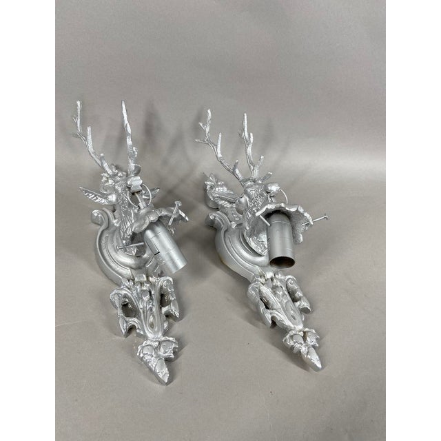 French Late 20th French Louis XVI Silver Bronze Sconces/ Wall Lamps Pair For Sale - Image 3 of 9