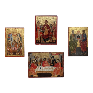 Set of Four 19th Century Russian Devotional Icons Hand Painted on Wooden Panels