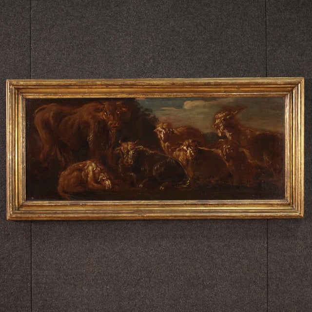 Italian Artist, Landscape with Grazing Animals, 1680, Oil on Canvas, Framed For Sale - Image 16 of 16