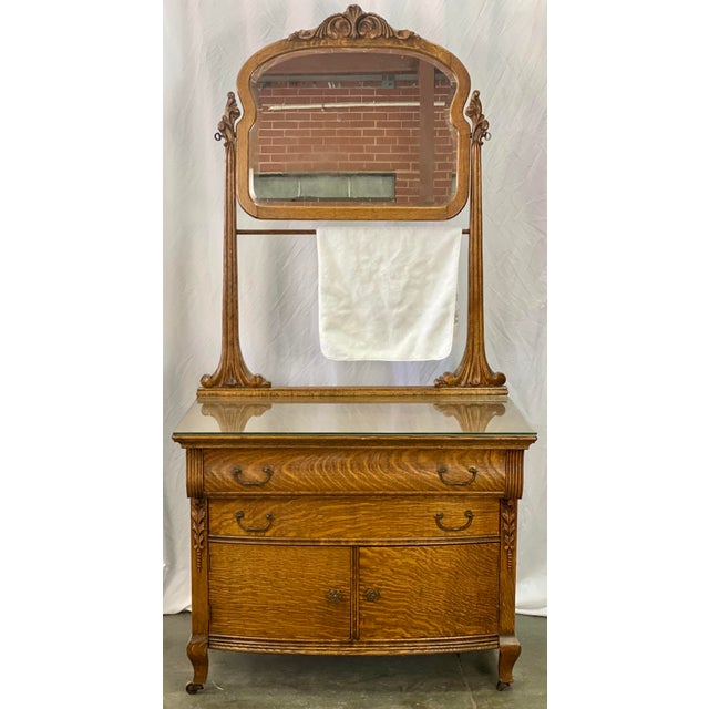 Antique Late 1800s Continental Furniture American Tiger Oak Washstand / Chest & Mirror Chairish
